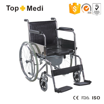 Silla de ruedas con inodoro manual en forma de U manual de acero cromado Topmedi